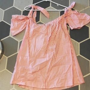 Pinstriped off -the-shoulder dress